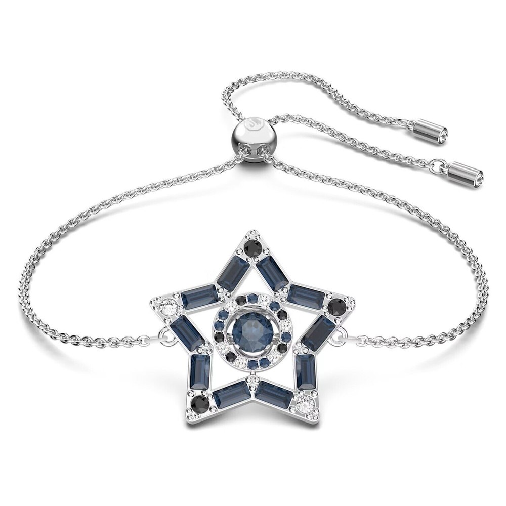 Swarovski Stella Star, Blue, Rhodium plated Adjustable Bracelet #5622155 NIB